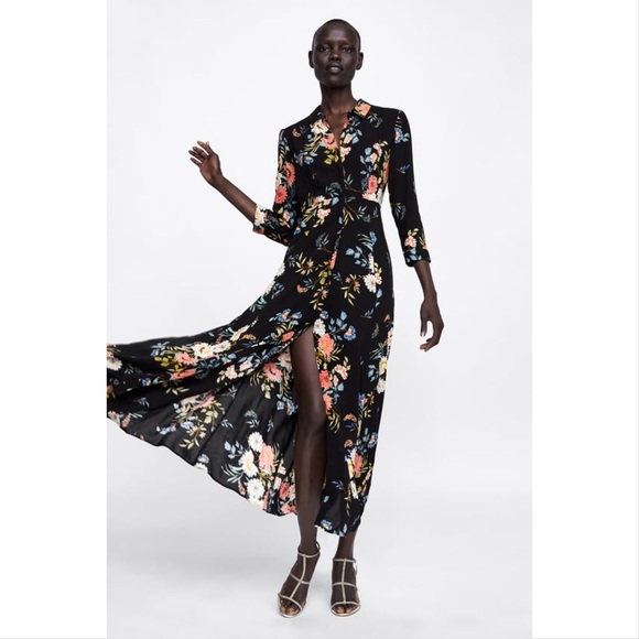 zara floral shirt dress